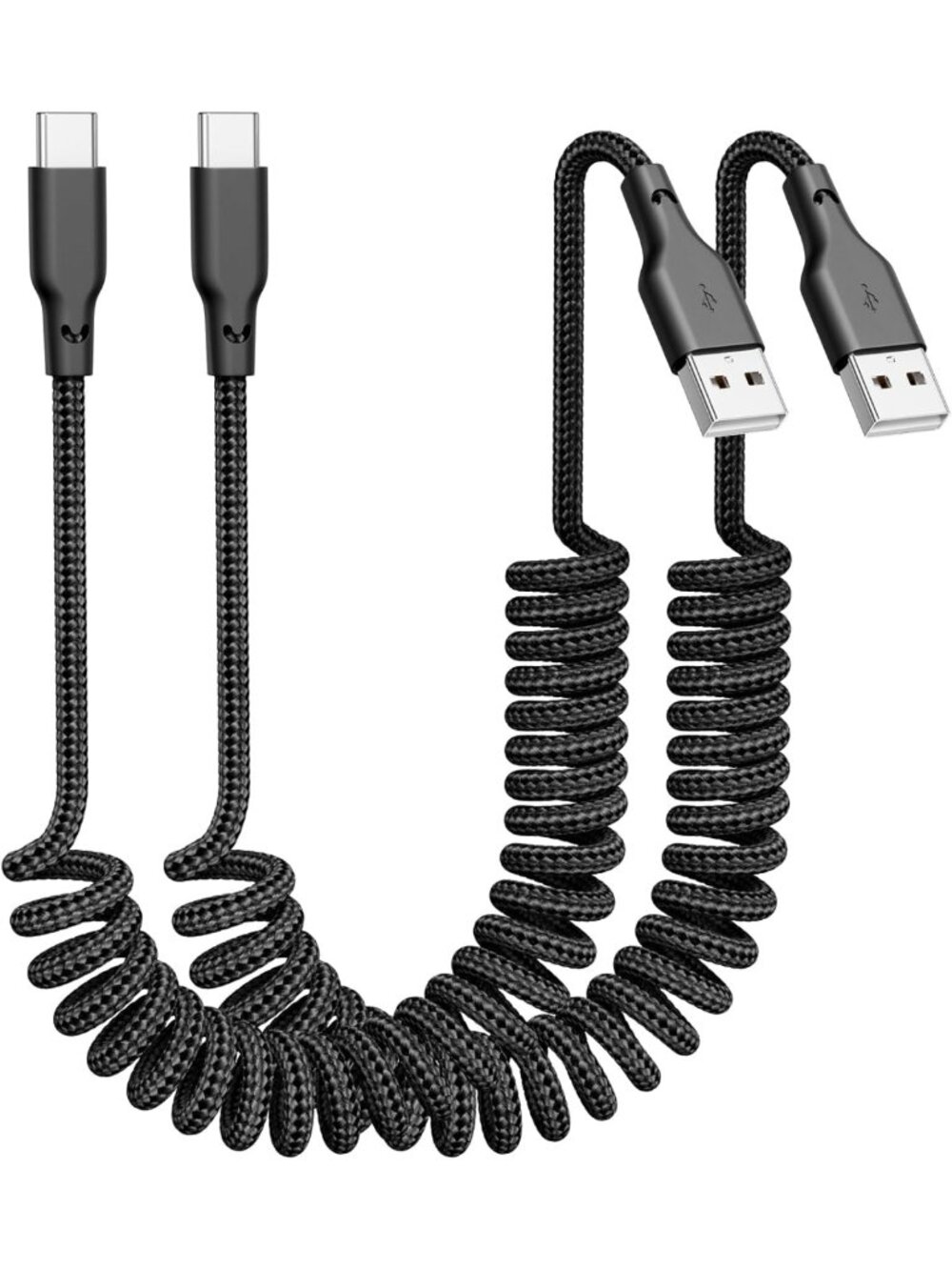 Fast Charging USB A to USB C Coiled CarPlay Cable - 3ft, 2-Pack, Durable